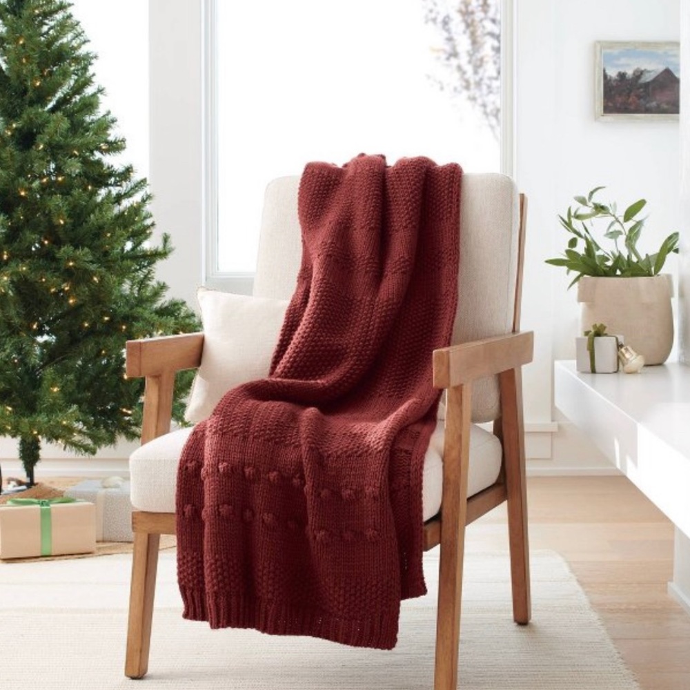 Bobble Striped Knit Throw Blanket Red - Threshold designed with Studio McGee NWT